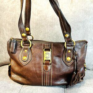 The Sak Brown Genuine Leather Shoulder Bag Purse with Gold Adornments